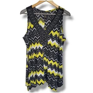 Susan Lawrence women's black Yellow chevron sleeveless blouse  - large